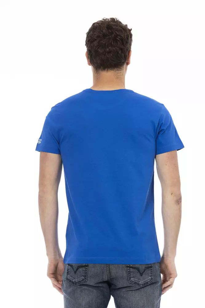 Trussardi Action Chic Blue Short Sleeve T-Shirt with Print