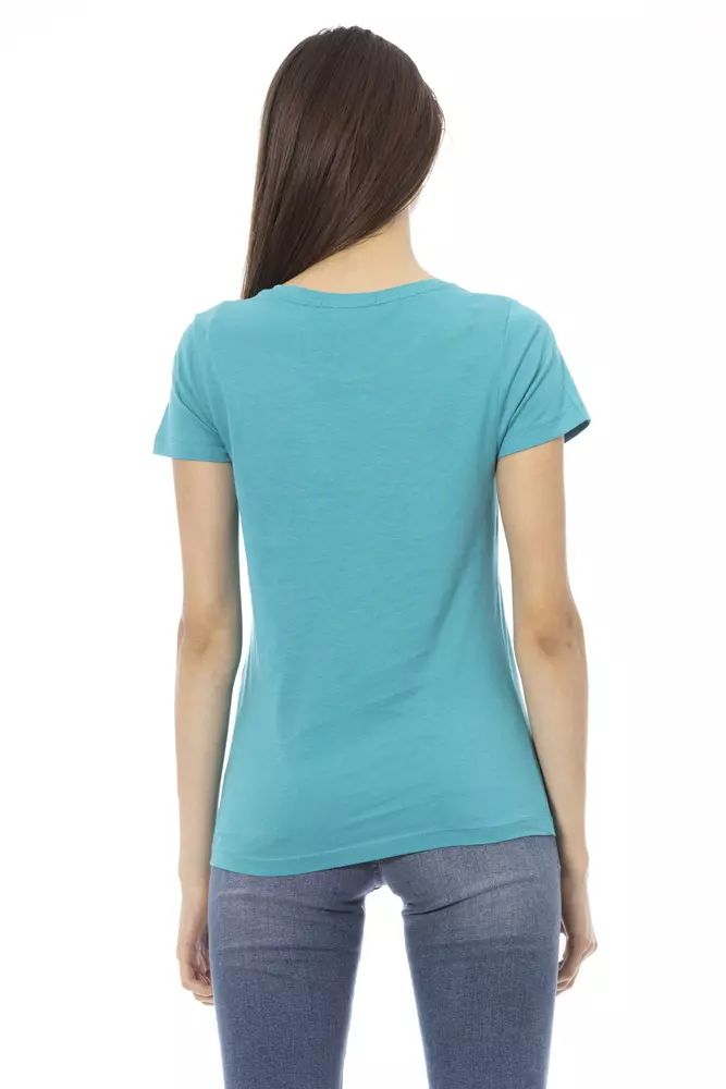 Trussardi Action Chic Light Blue Short Sleeve Tee with Front Print