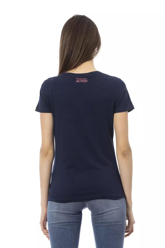 Trussardi Action Chic Blue Short Sleeve T-Shirt with Front Print