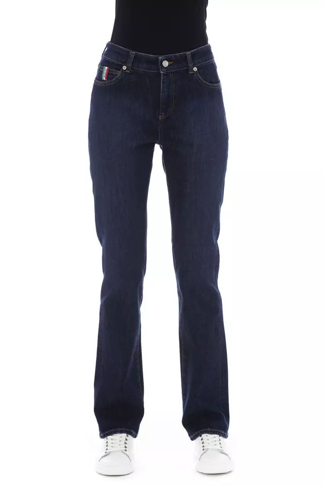 Baldinini Trend Chic Blue Cotton Blend Jeans with Tricolor Detail