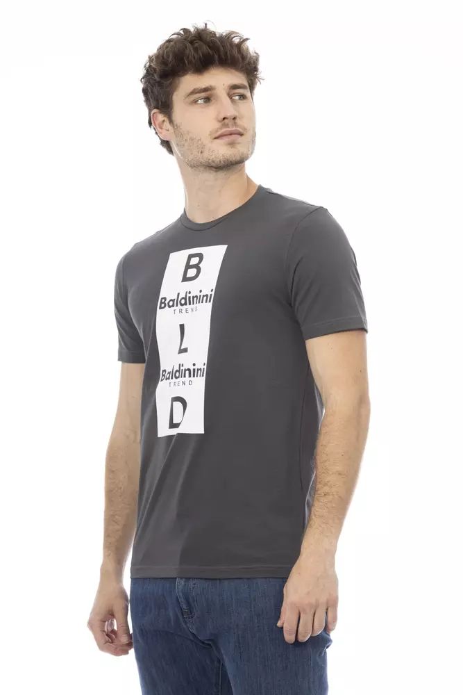 Baldinini Trend Chic Gray Cotton Tee with Unique Front Print