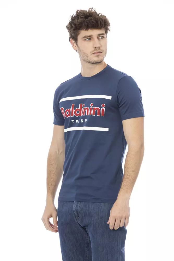 Baldinini Trend Elegant Blue Cotton Tee with Chic Front Print