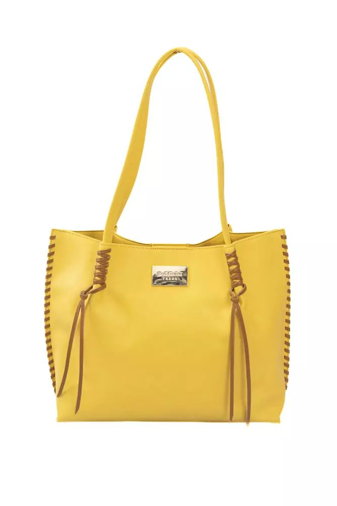 Baldinini Trend Chic Yellow Handbag with Golden Accents