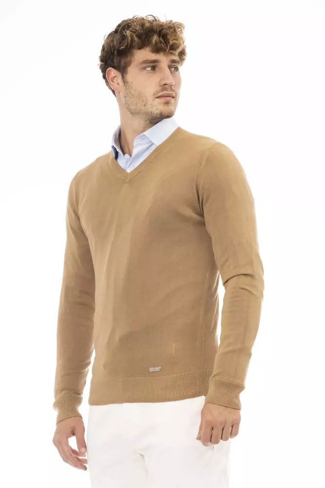 Baldinini Trend Beige V-Neck Modal Cashmere Sweater