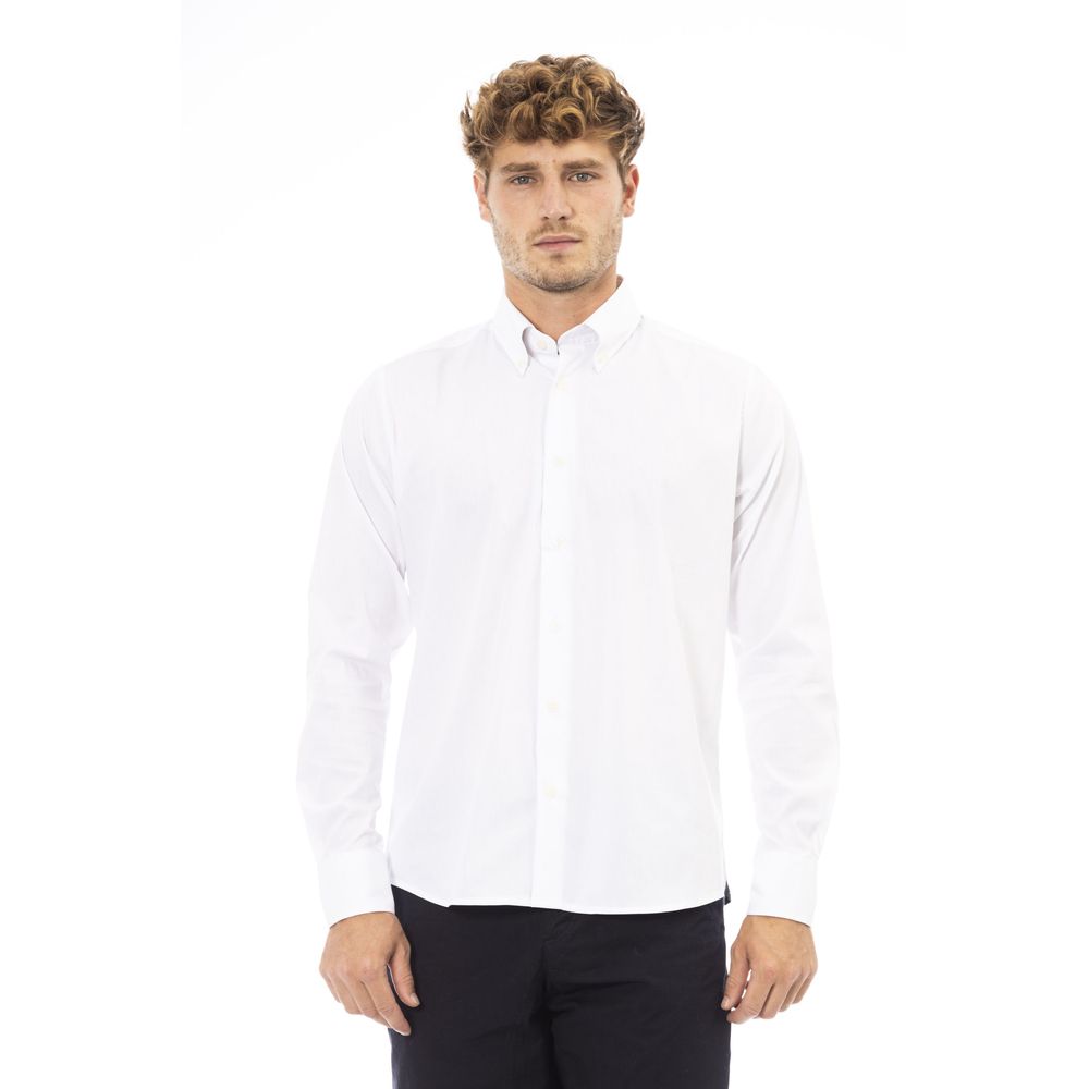 Baldinini Trend Crisp White Cotton Blend Shirt