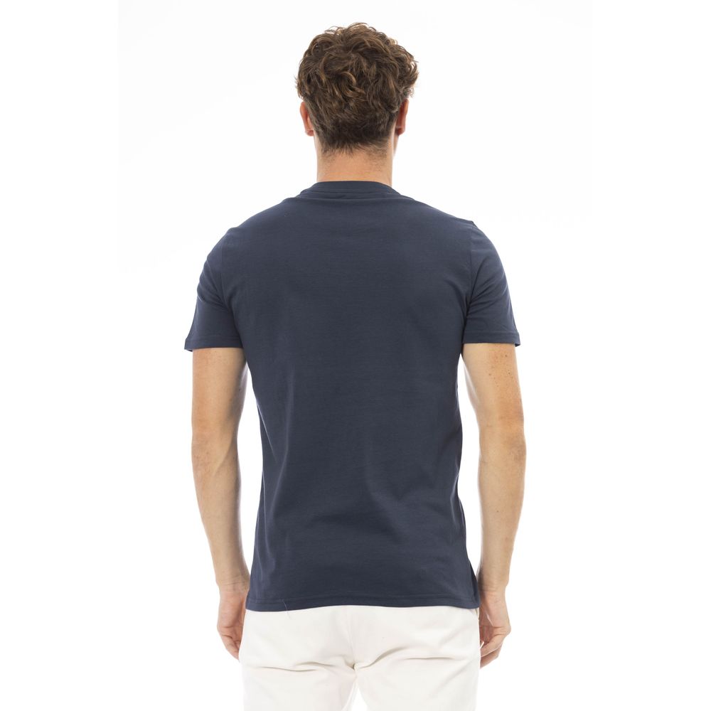 Baldinini Trend Elegant Blue Cotton Tee with Chic Front Print