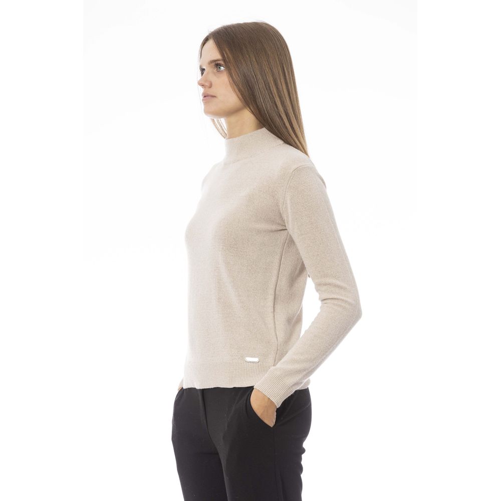 Baldinini Trend Chic Beige Turtleneck Cashmere Blend Sweater