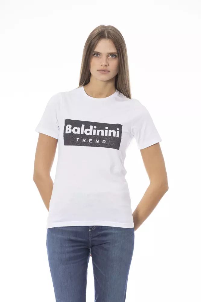 Baldinini Trend Chic White Cotton Tee with Signature Detail