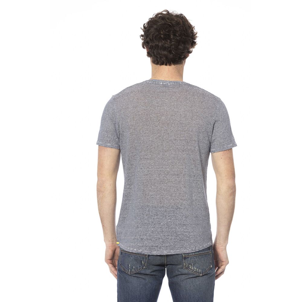 Distretto12 Chic Blue Linen-Viscose Crew Neck Tee