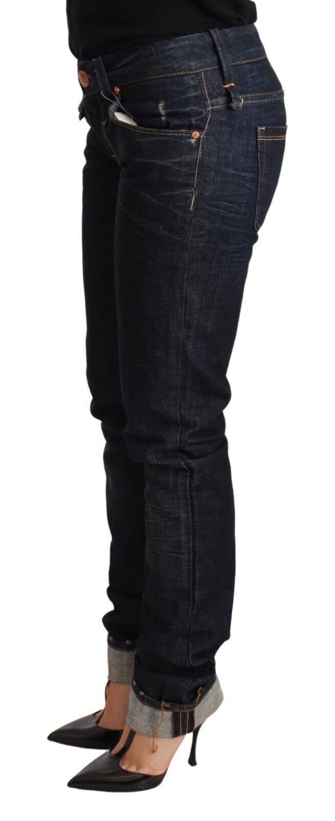 Acht Тъмносини памучни дънкови панталони със сгънати подгъва