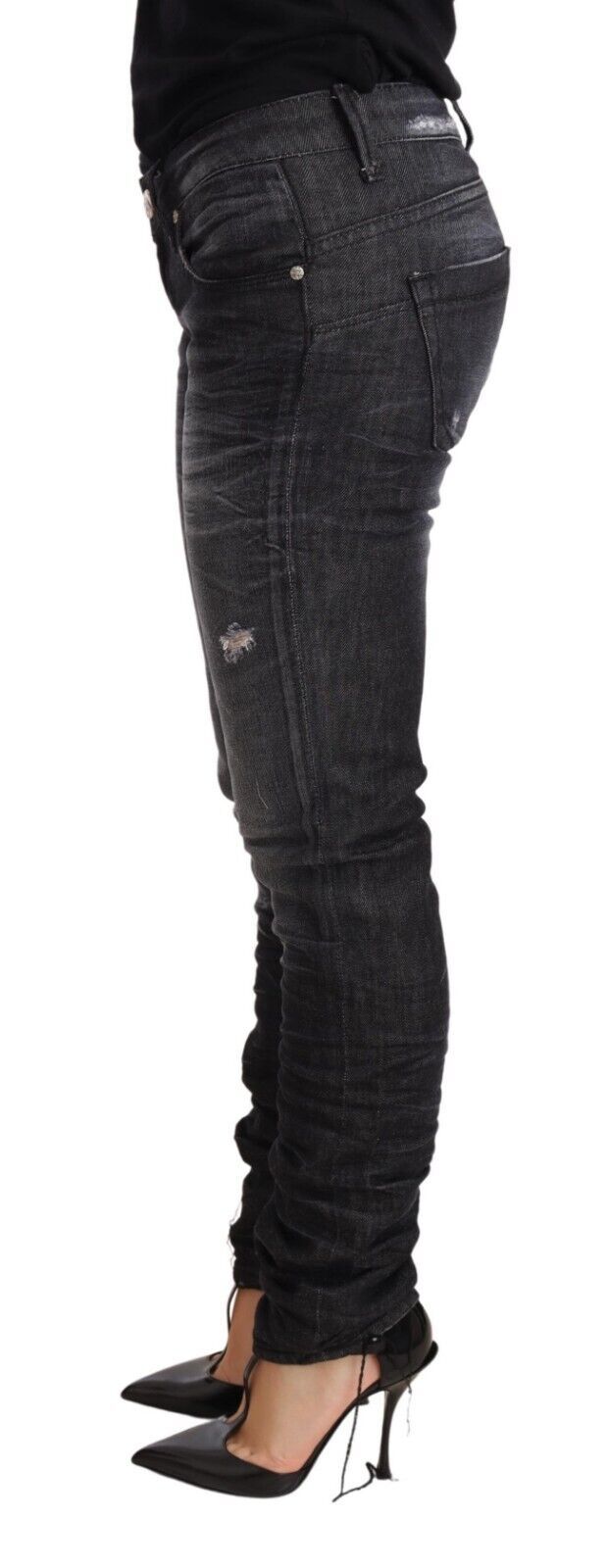 Черни изпрани памучни тесни дънкови панталони с ниска талия Acht