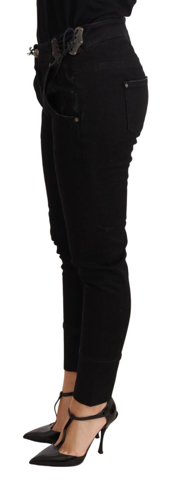 Ermanno Scervino черни тесни тесни памучни дънки с ниска талия