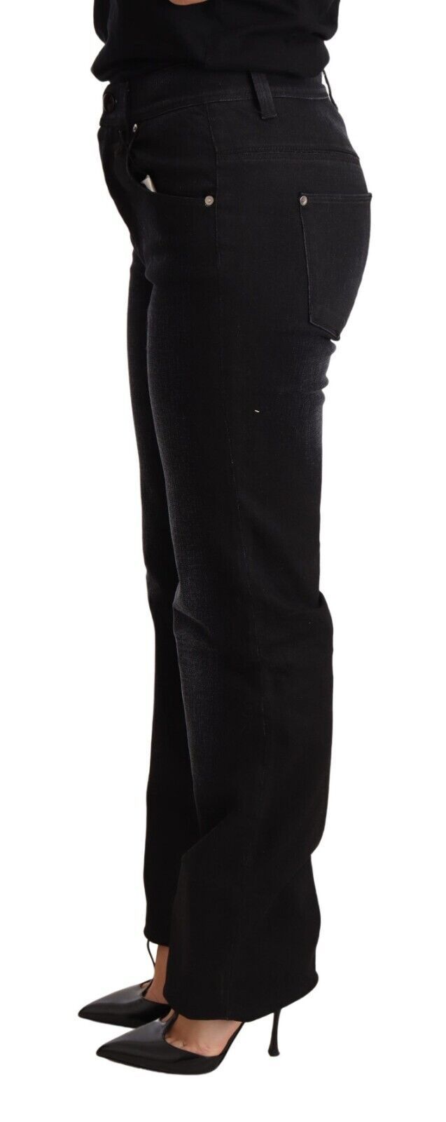 Черни изпрани прав дънков панталон Ermanno Scervino Памучни дънки