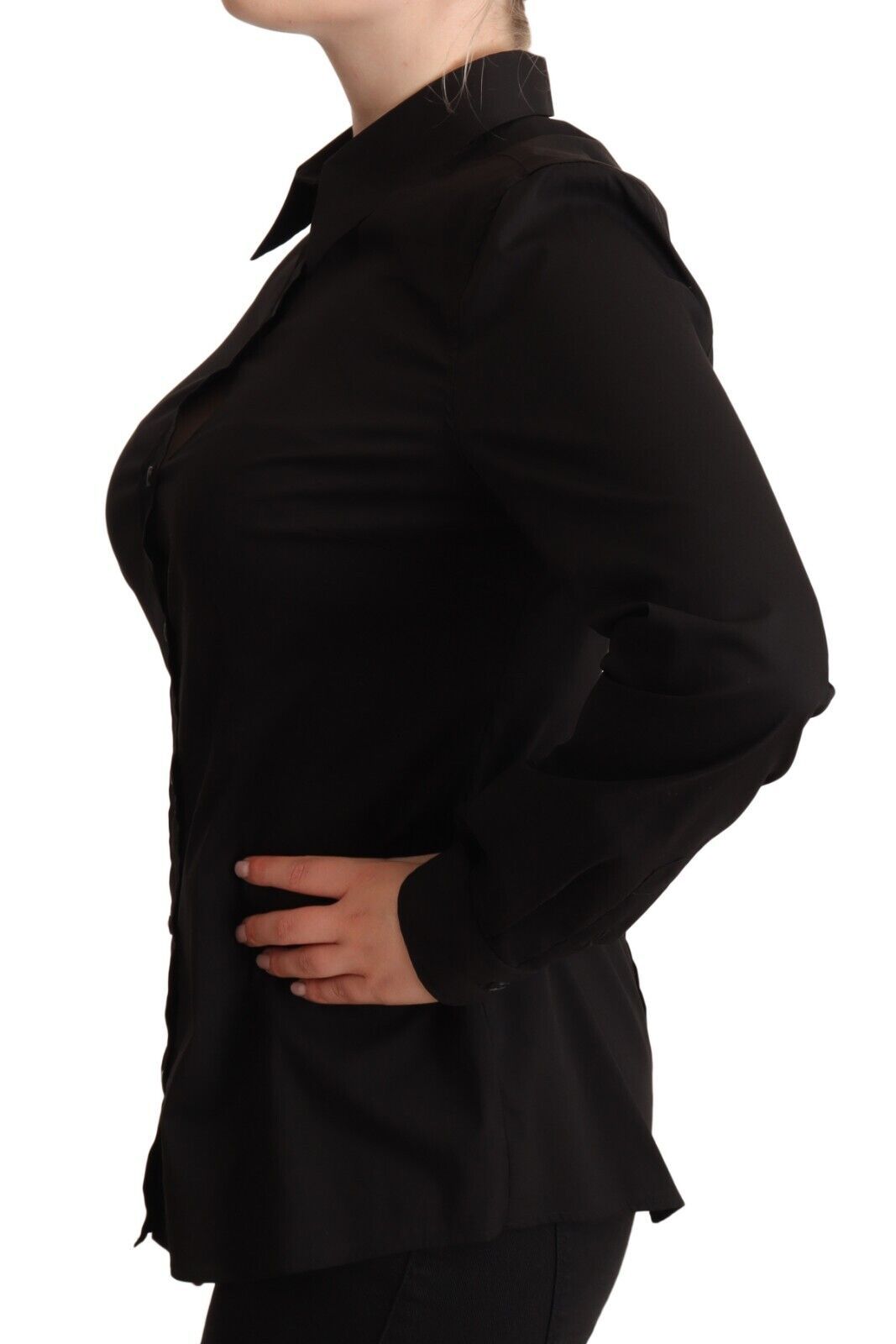 Черна памучна риза с яка и дълги ръкави Dolce &amp; Gabbana