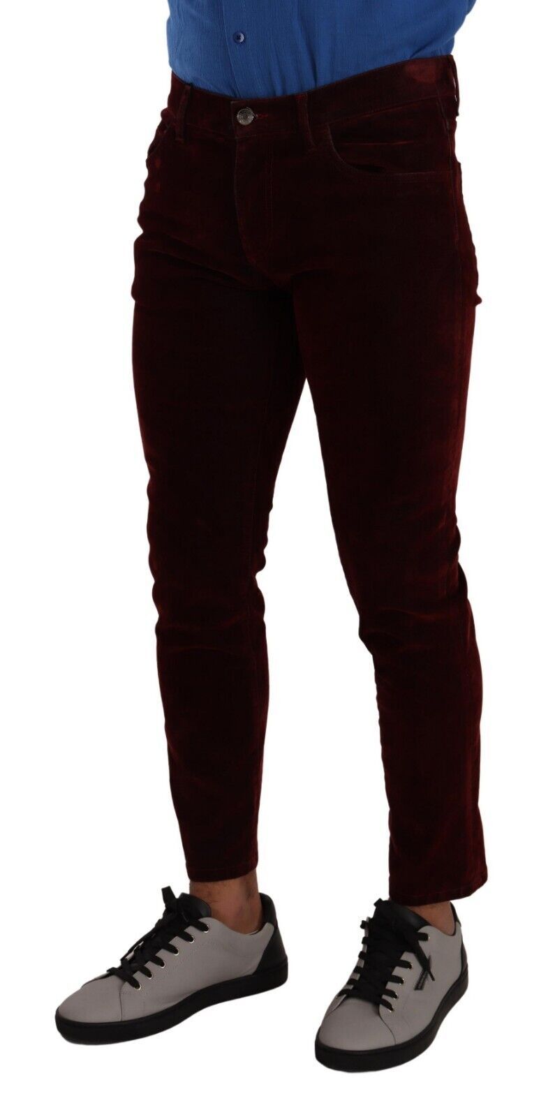 Dolce &amp; Gabbana Тъмночервени памучни кадифени тесни дънки за мъже