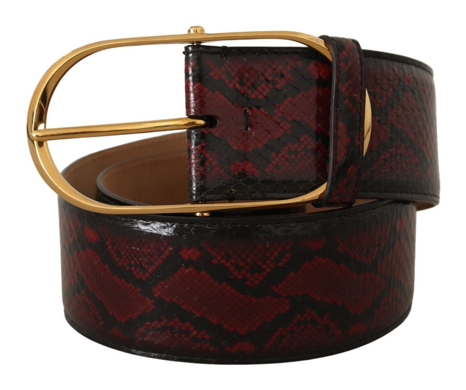 Dolce &amp; Gabbana Червен екзотичен кожен златен колан с овална катарама