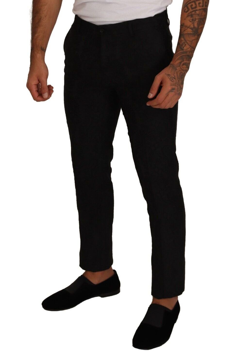 Тесни панталони с черен флорален брокат Dolce &amp; Gabbana