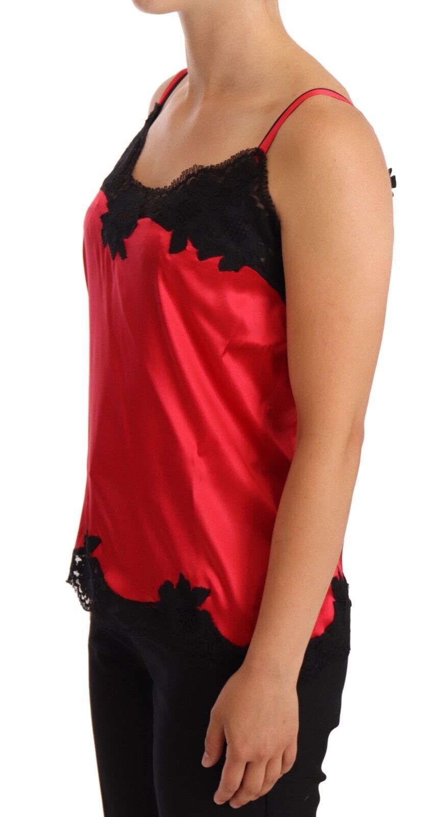 Dolce &amp; Gabbana Червена флорална дантелена копринена сатенена камизолка