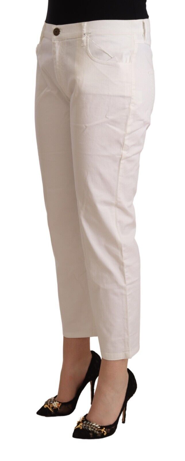 L'Autre Chose Chic White Mid Waist Skinny Cropped Jeans