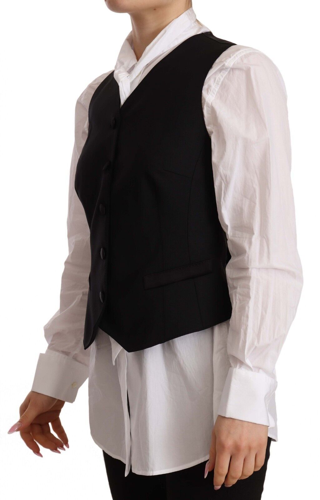 Dolce &amp; Gabbana Черна жилетка без ръкави с копчета от вискоза