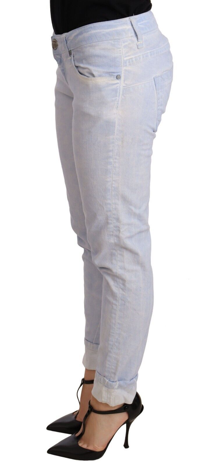 Acht Светлосини дънки с тесни дамски панталони с нагънат подгъв от памук