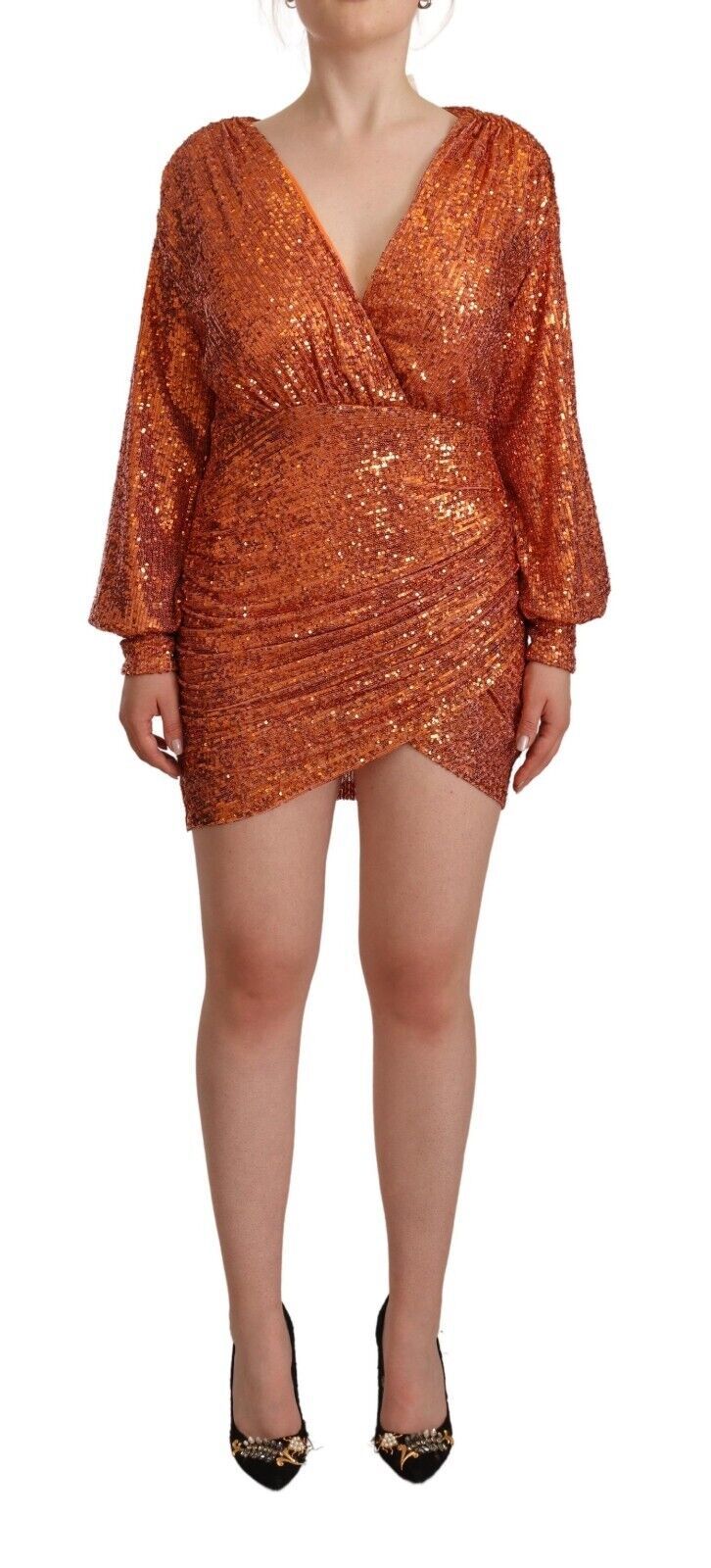 Aniye By Оранжева рокля с дълги ръкави и пайети