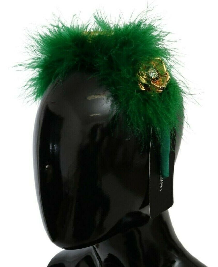 Dolce &amp; Gabbana зелена копринена козина с кристални цветя и диадема
