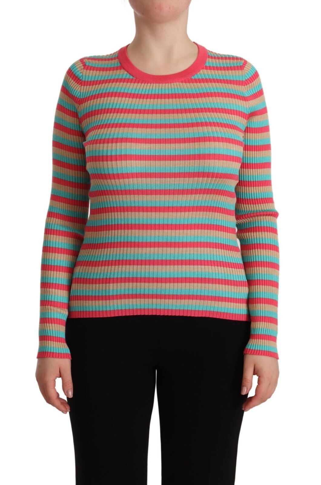 Dolce &amp; Gabbana Многоцветни райета Копринен пуловер с кръгло деколте