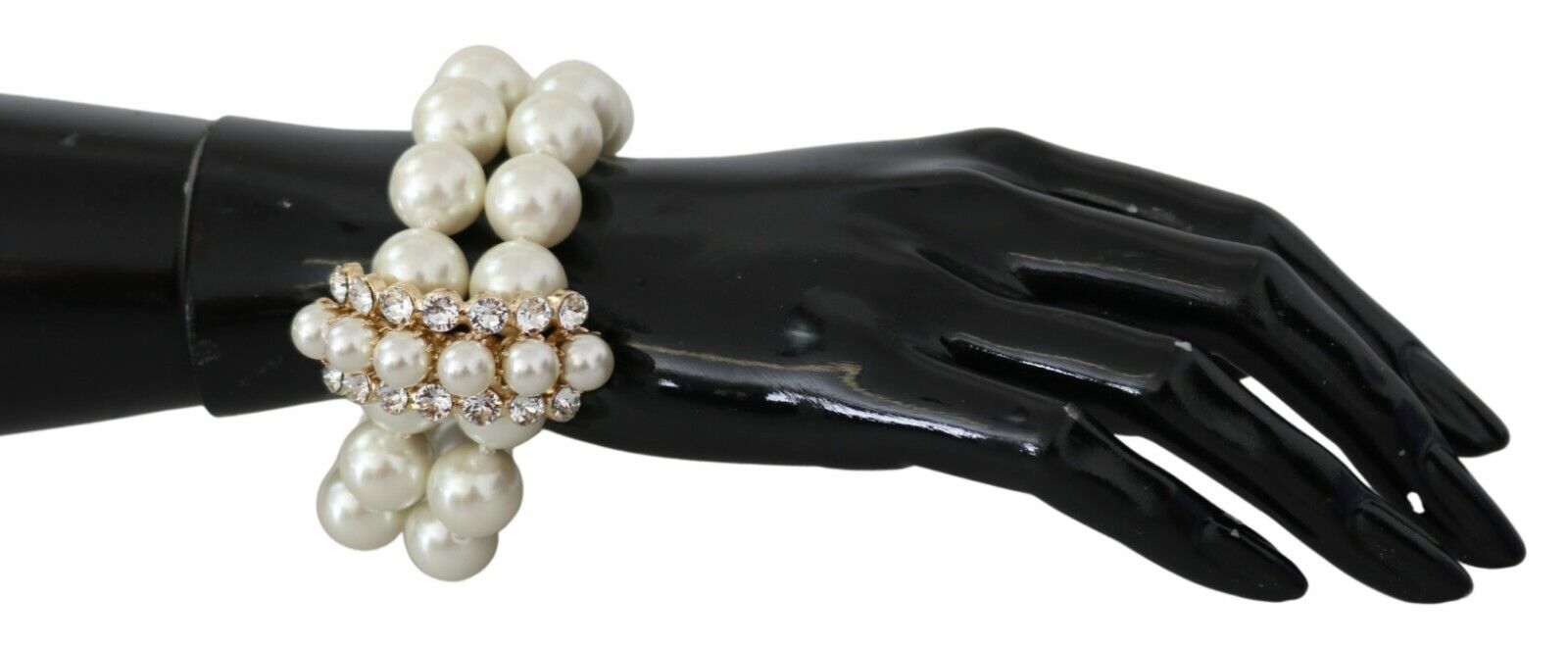 Гривна Dolce &amp; Gabbana с бели изкуствени перлени мъниста с полупрозрачни кристали