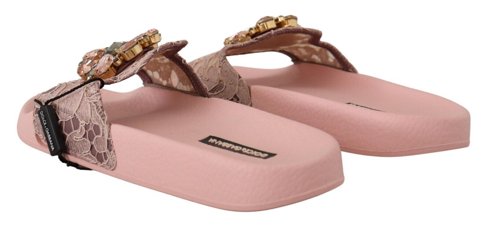 Dolce &amp; Gabbana Розови дантелени сандали с кристали Плъзгачи Плажни обувки