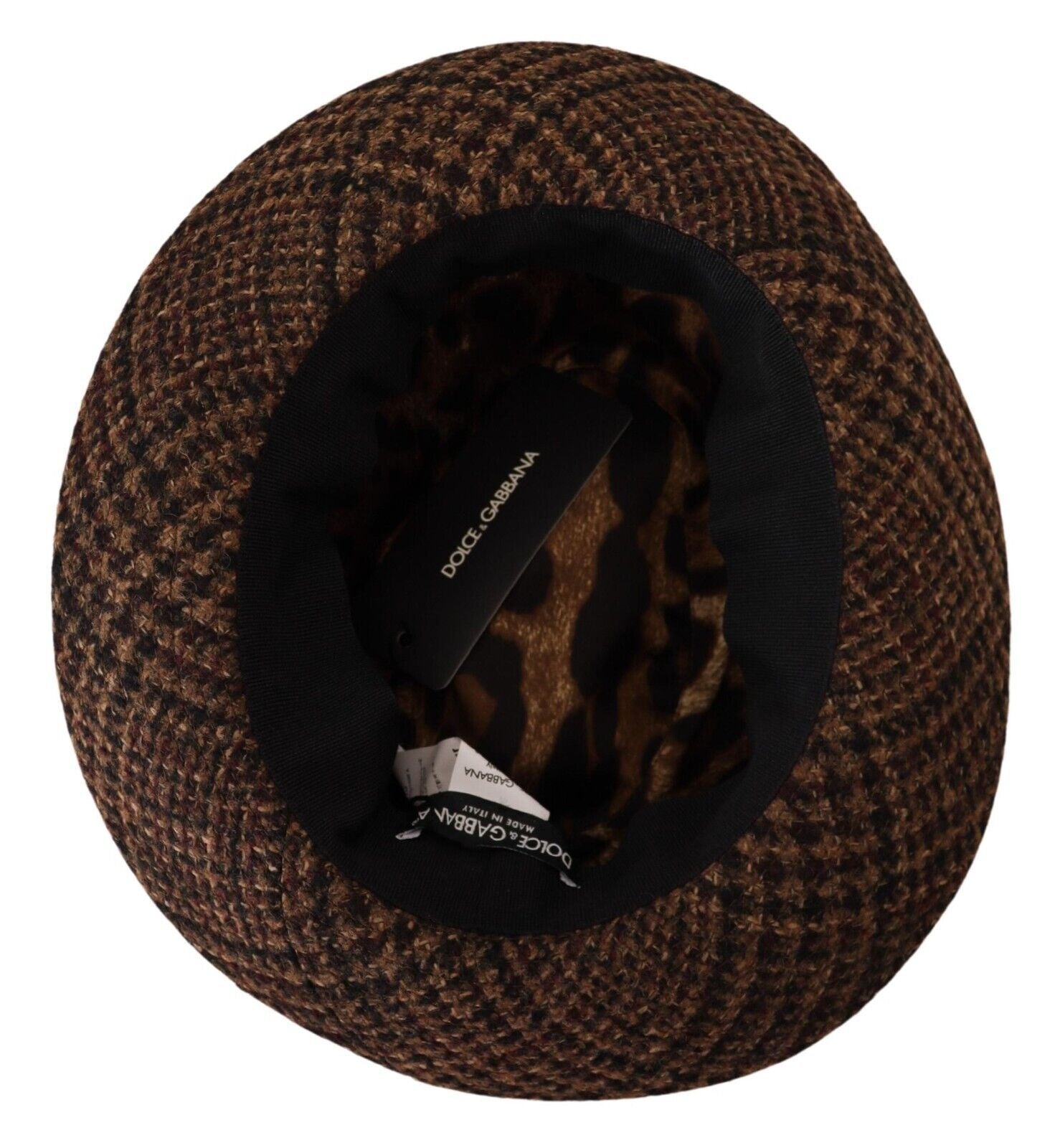 Dolce &amp; Gabbana кафява туид вълнена шапка Fedora Trilby с лого