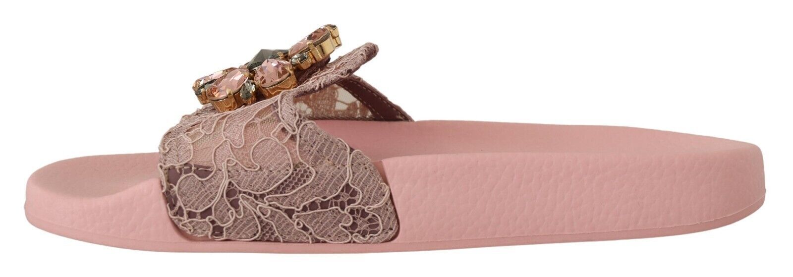 Dolce &amp; Gabbana Розови дантелени сандали с кристали Плъзгачи Плажни обувки