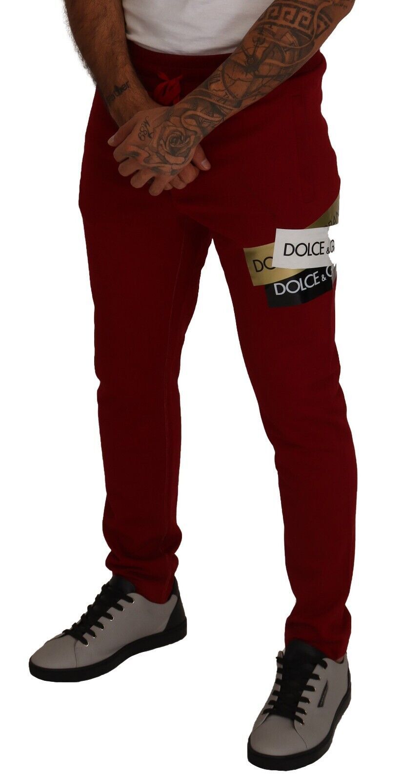 Dolce &amp; Gabbana Red Cotton Logo Patch Sweatpants Панталони за джогинг