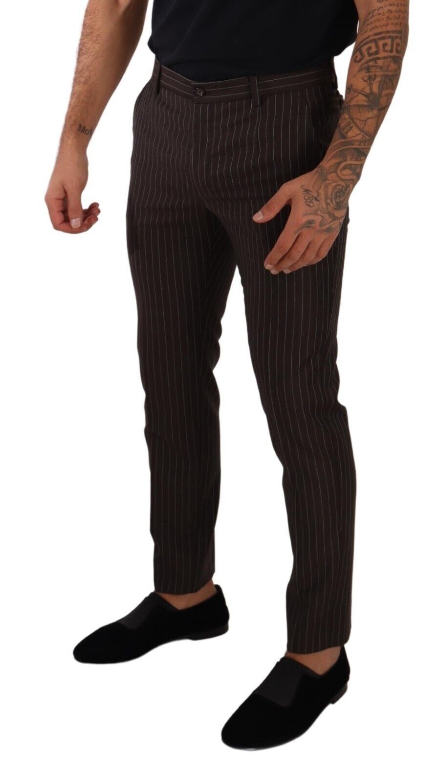 Dolce & Gabbana Elegant Brown Striped Woolen Men's Trousers