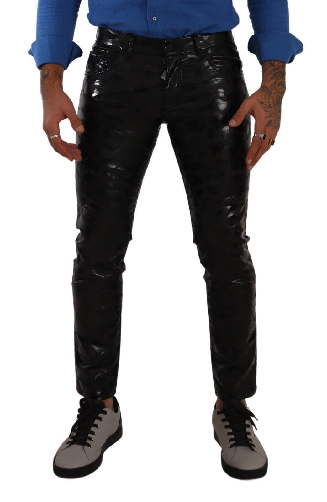 Dolce &amp; Gabbana Черно лого Памучни еластични тесни панталони