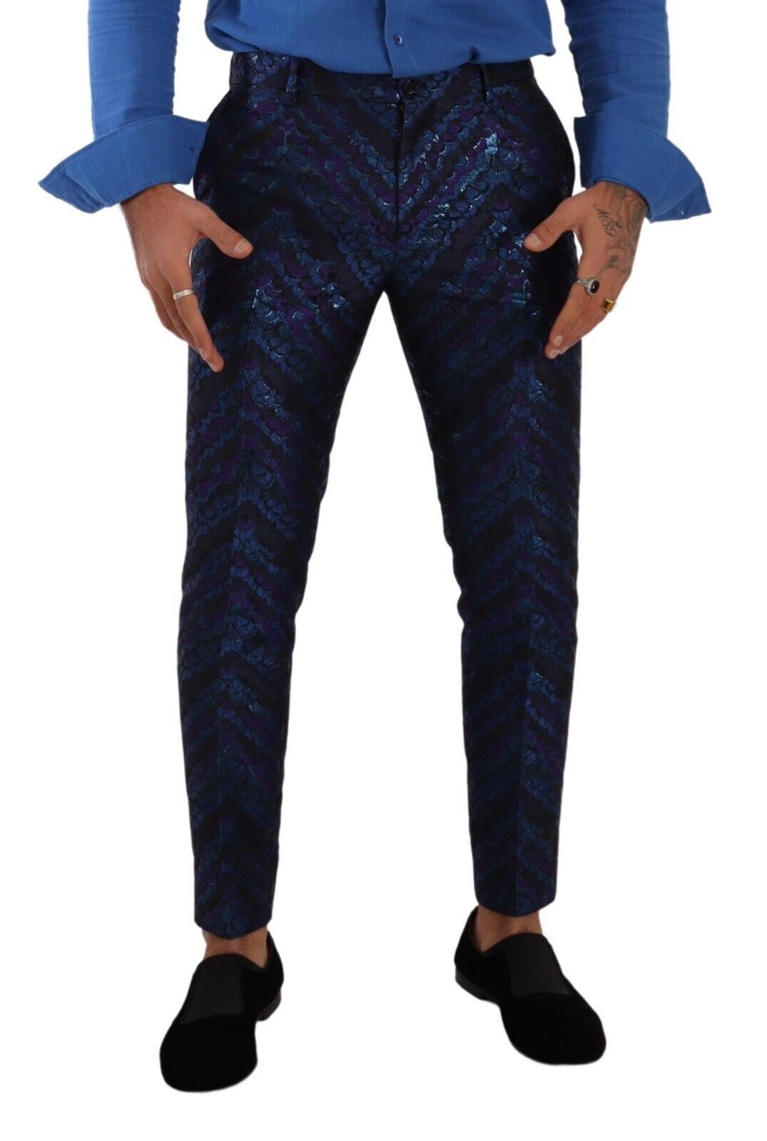 Dolce &amp; Gabbana Син лилав жакардов официален панталон с панталон