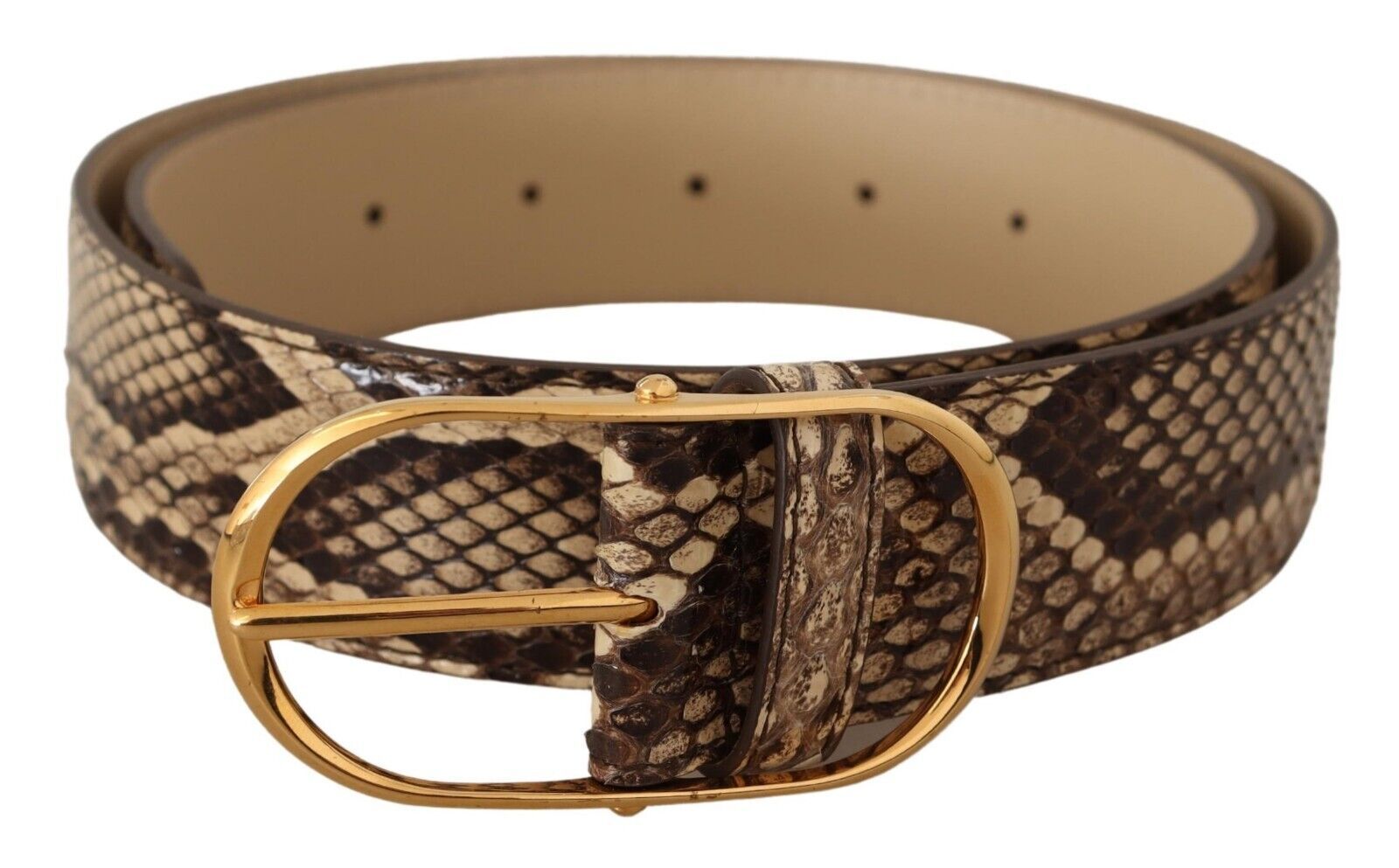 Dolce &amp; Gabbana кафяв екзотичен кожен златен колан с овална катарама