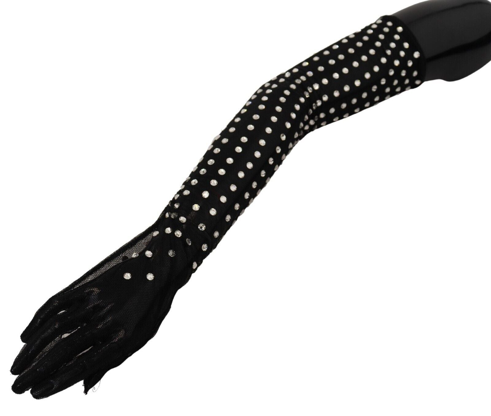 Черни кристални ръкавици от памучен тюл Dolce &amp; Gabbana с дължина до лакътя