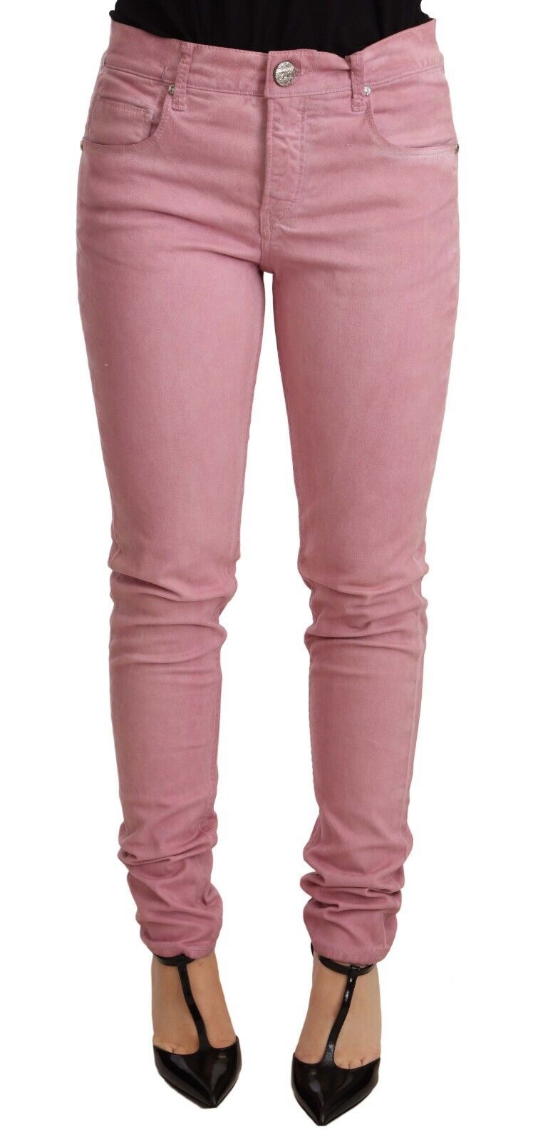 Розови памучни тесни дамски тесни панталони Acht