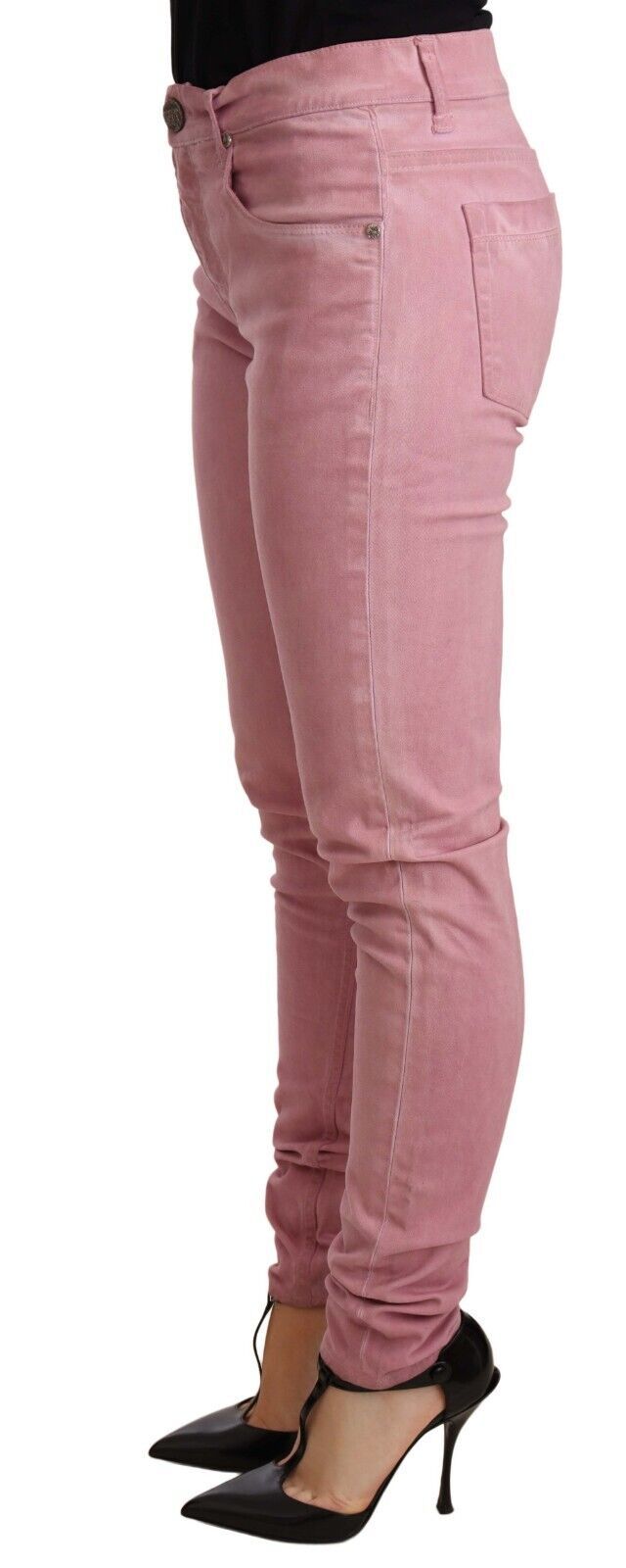 Розови памучни тесни дамски тесни панталони Acht