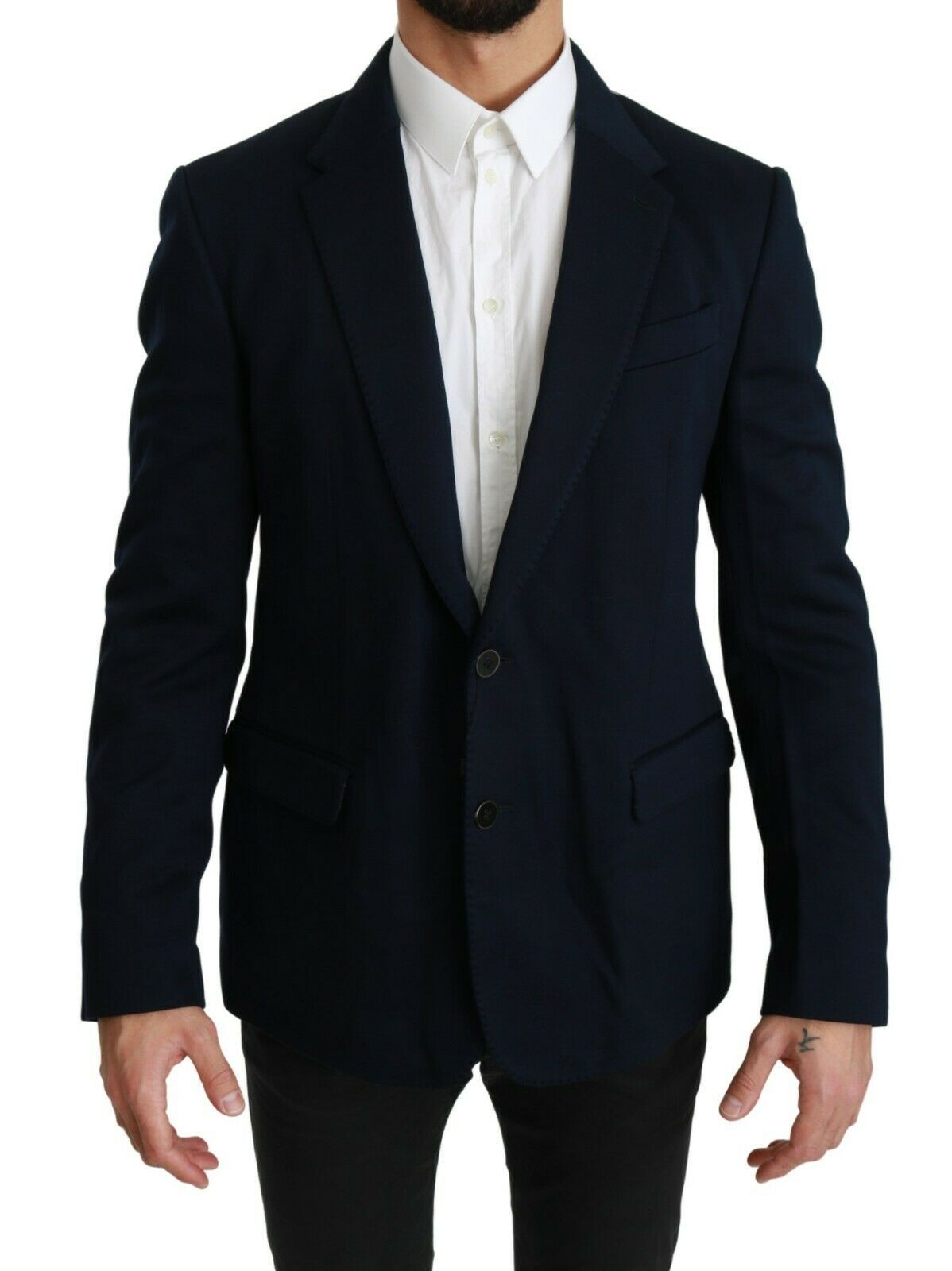 Dolce &amp; Gabbana Blue Solid Cotton Silk Stretch Jacket Blazer