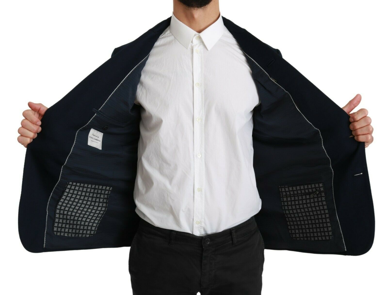 Dolce &amp; Gabbana Blue Solid Cotton Silk Stretch Jacket Blazer
