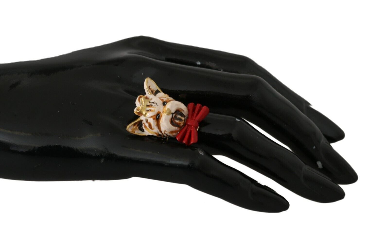 Dolce &amp; Gabbana Beige Dog Pet Branded Accessory Златен месингов пръстен със смола