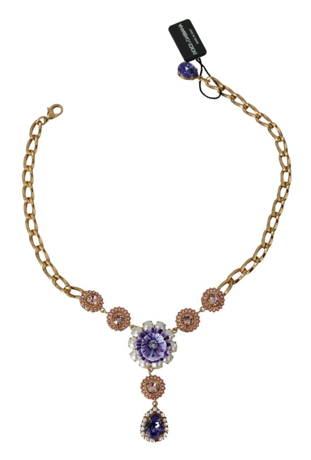 Висулки Dolce &amp; Gabbana от розово злато и месинг с кристали и лилави перли