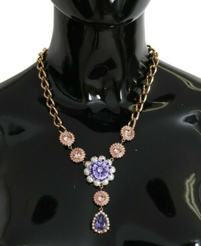Висулки Dolce &amp; Gabbana от розово злато и месинг с кристали и лилави перли
