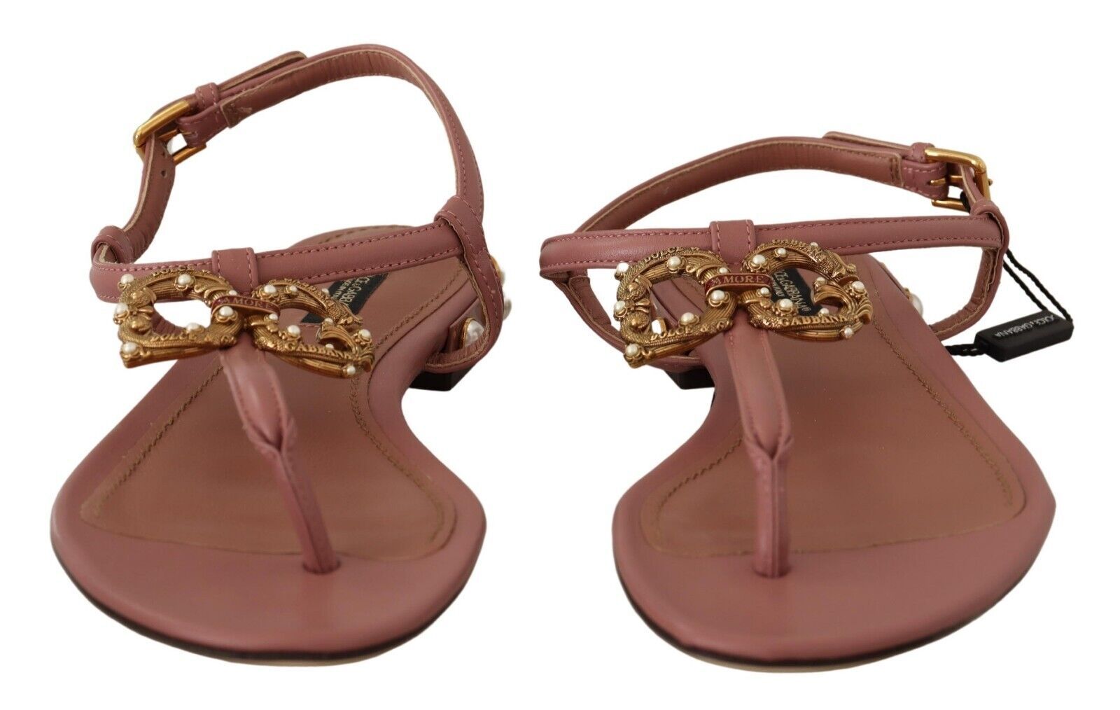 Dolce &amp; Gabbana Розови кожени сандали с лого DG Amore