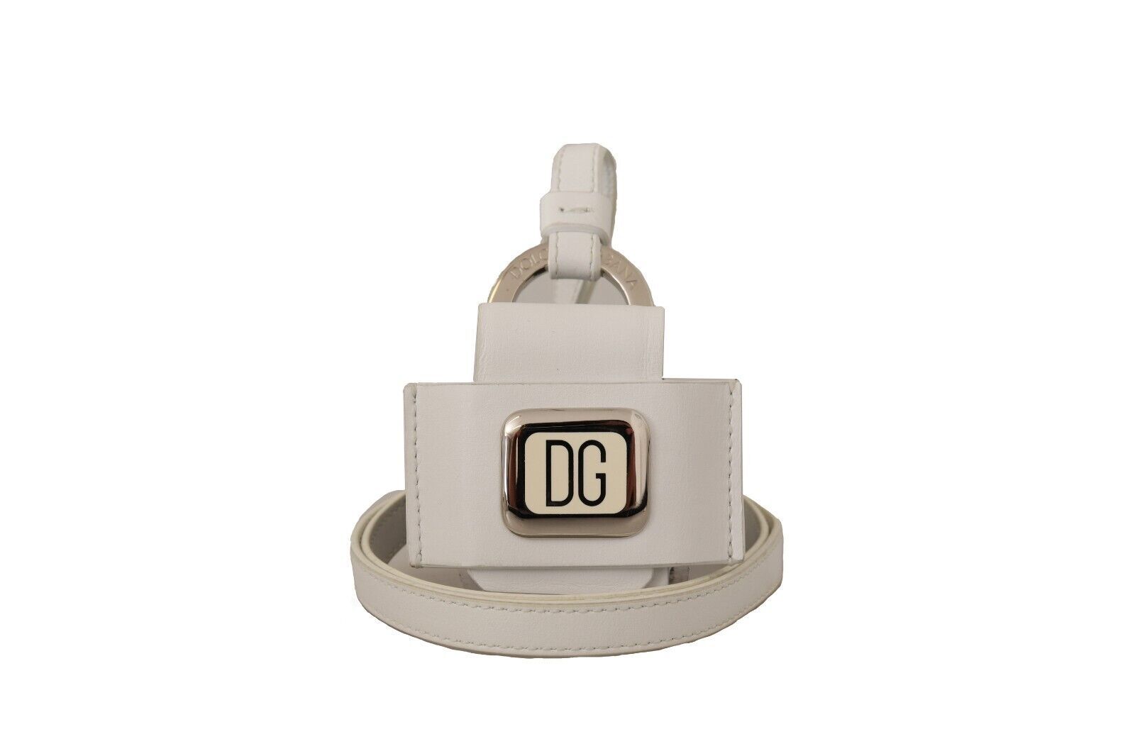 Dolce &amp; Gabbana Бяла кожена каишка Сребрист метален калъф Airpods