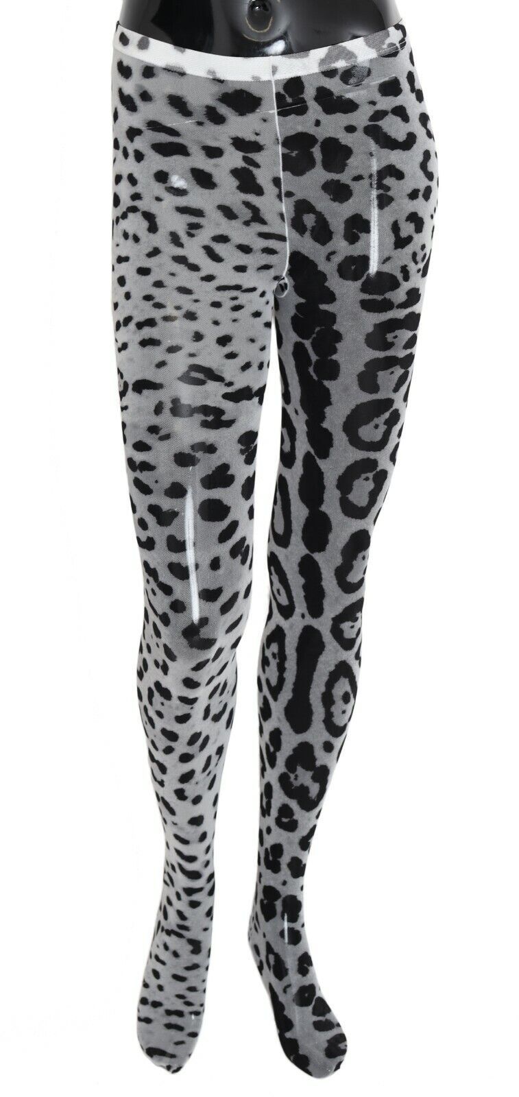 Мрежест найлонов чорапогащник със сив леопардов принт Dolce &amp; Gabbana