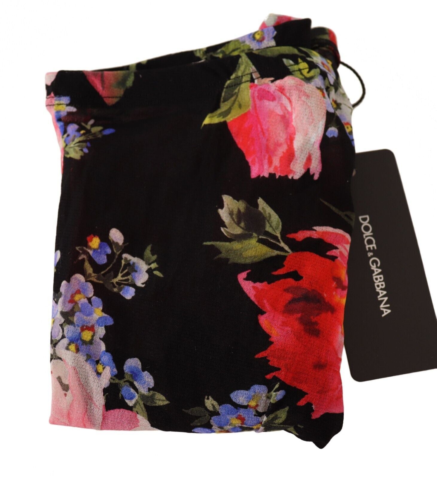 Найлонови чорапогащи с черен флорален принт Dolce &amp; Gabbana