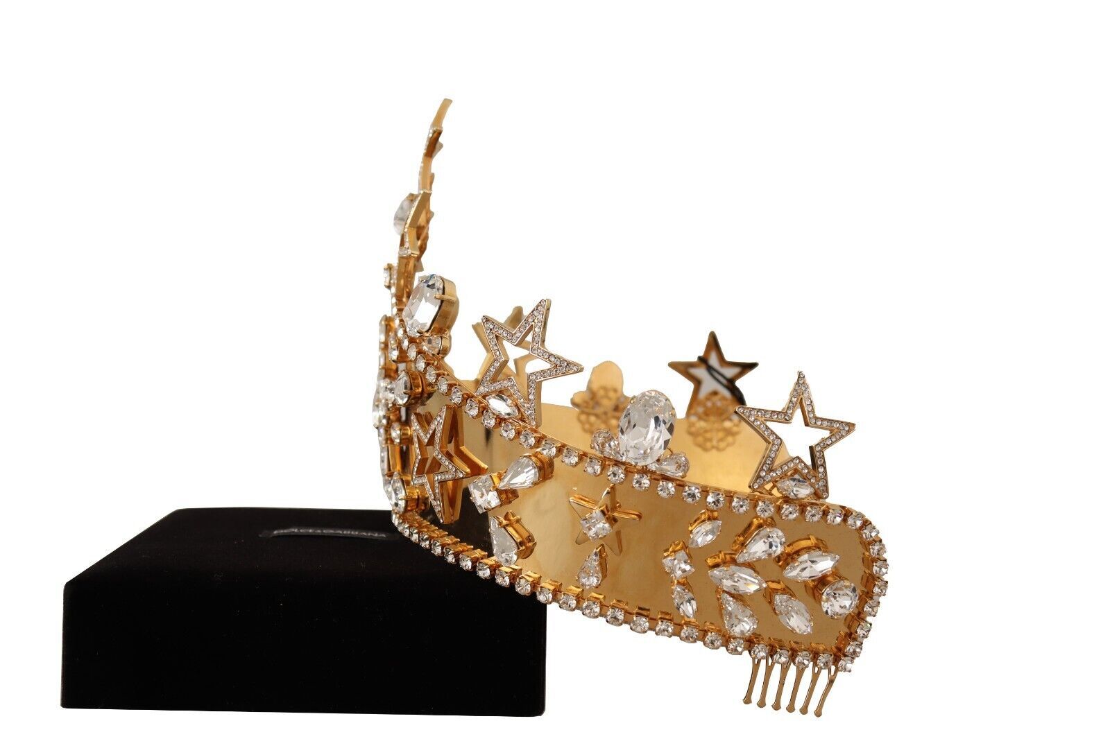 Dolce &amp; Gabbana Gold Crystal Star STRASS Crown Logo Дамска тиара Диадема